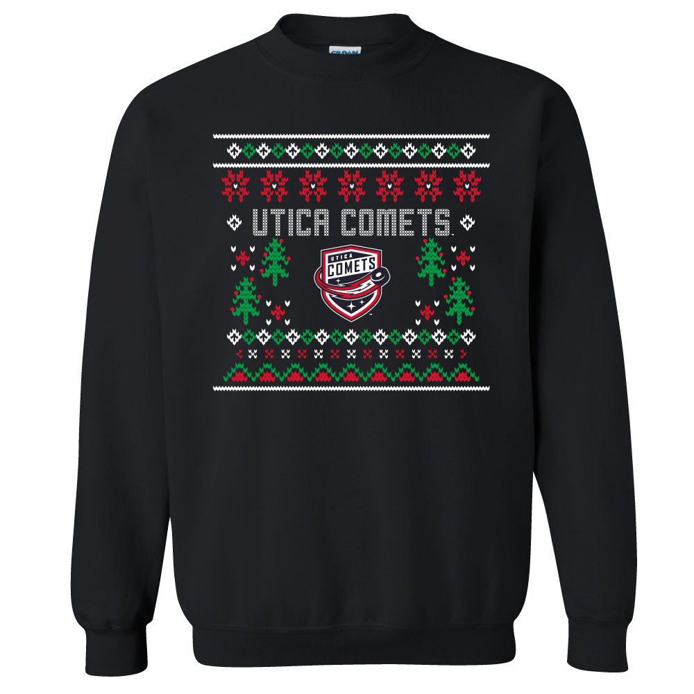 Utica Comets Black Ugly Christmas Sweater Crewneck