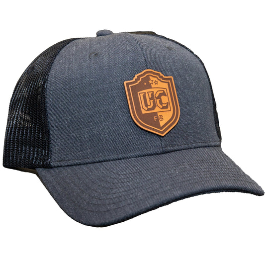 UCFC Black Trucker Hat Leather Crest