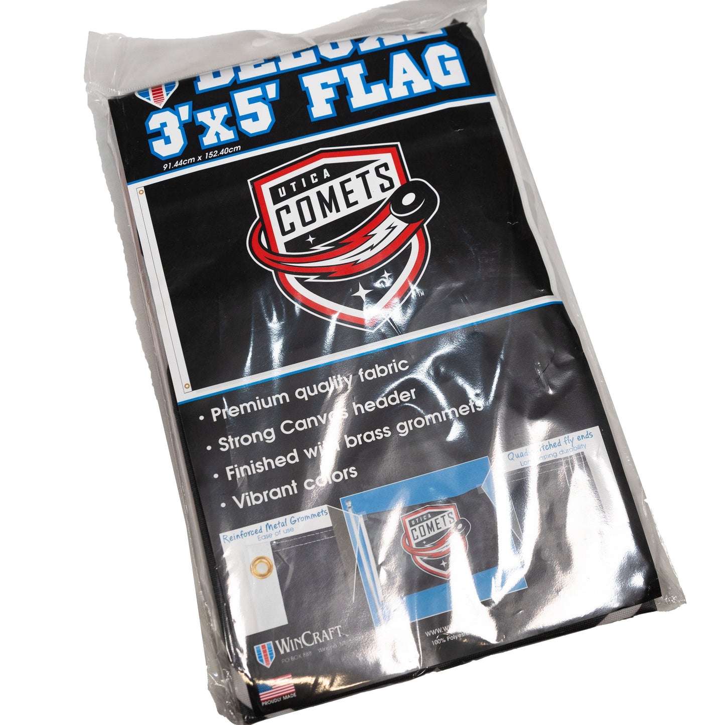 Utica Comets Novelty Black Wincraft Shield Logo Flag