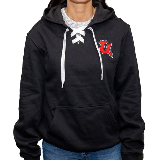 Utica Comets Unisex Black U Logo Lace Up Hoodie