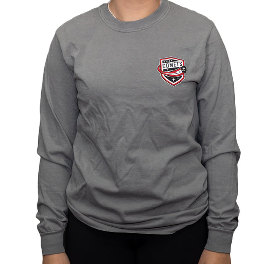 Utica Comets Unisex Grey Comfort Colors Shield Logo Long Sleeve