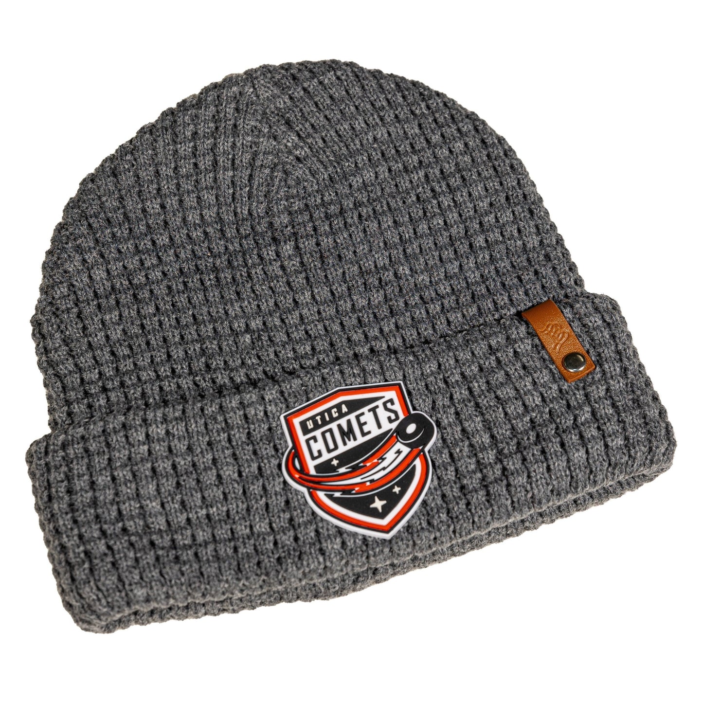 Utica Comets Grey Branded Bills Waffle Shield Logo Beanie