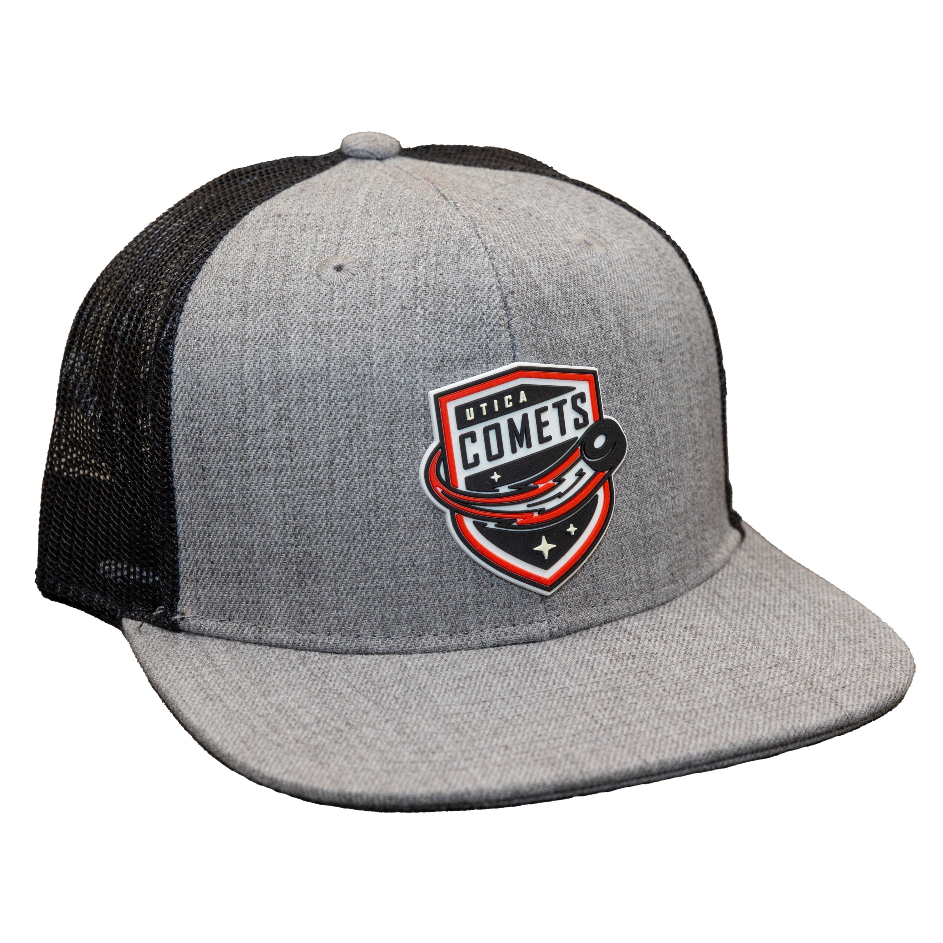 Utica Comets Unisex Heather Grey Branded Bills Shield Logo Trucker Hat ...