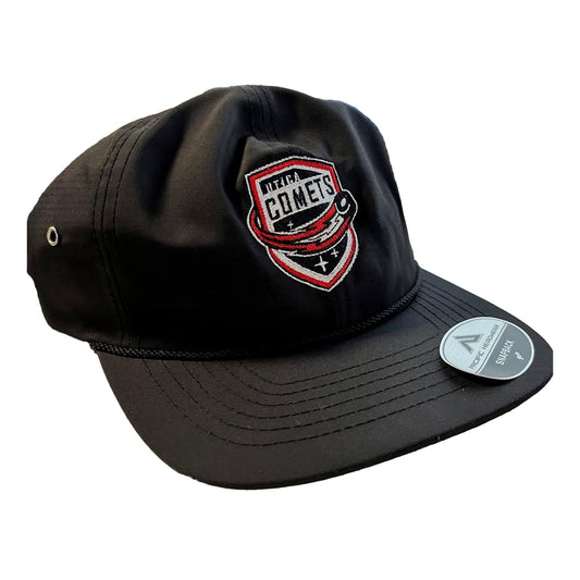 Utica Comets Pacific Headwear Black Shield Rope Hat