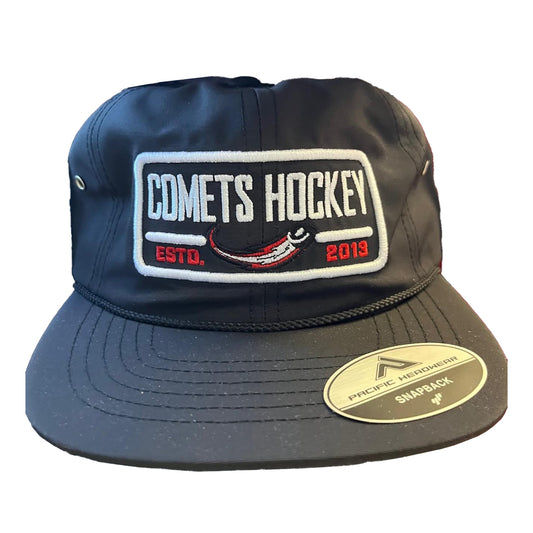 Utica Comets Pacific Headwear Billboard Est. 2019 Black Rope Hat