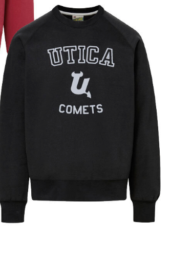 Utica Comets Black Flocked Crewneck Sweatshirt