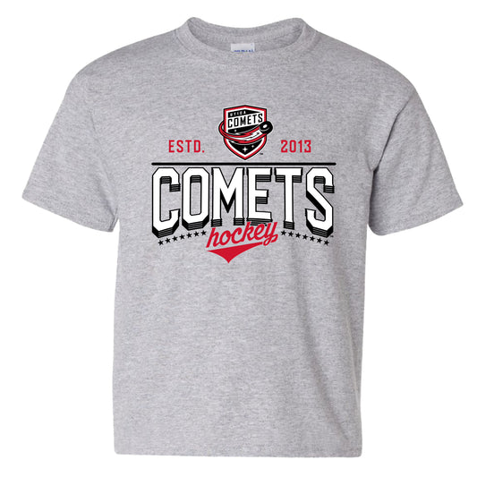 Utica Comets Youth Gray Tee Shirt Script