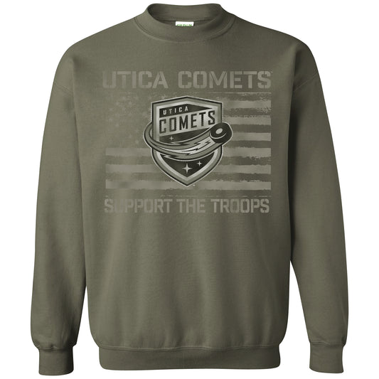 Utica Comets Veterans Day Green Crewneck
