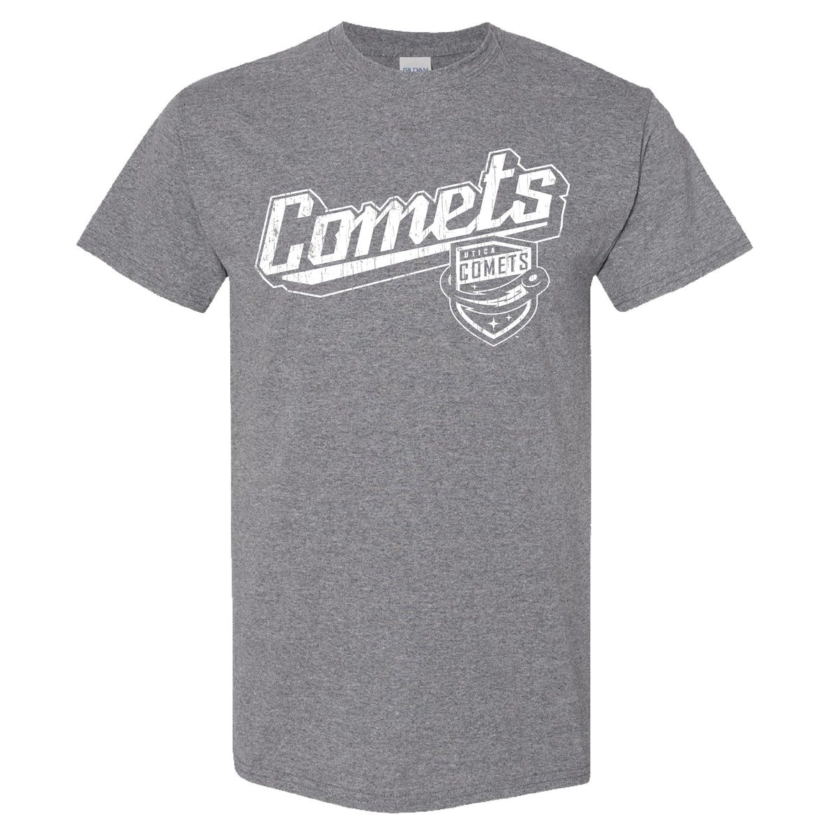 Utica Comets Gray Distressed Tee Shirt